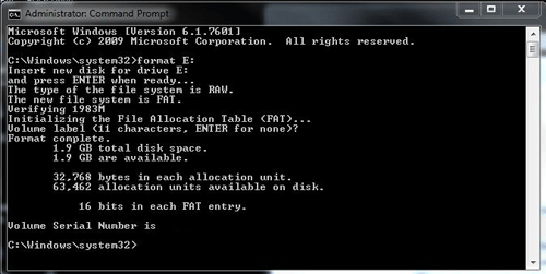 Windows 7 Command Prompt Window